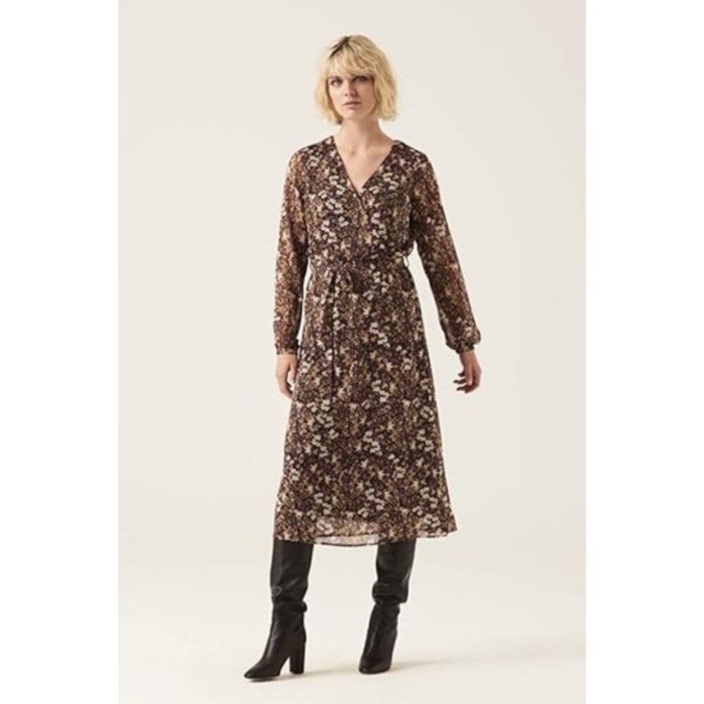 Garcia De La Cruz Women's Floral V-Neck Sheer Sleeve Midi Dress